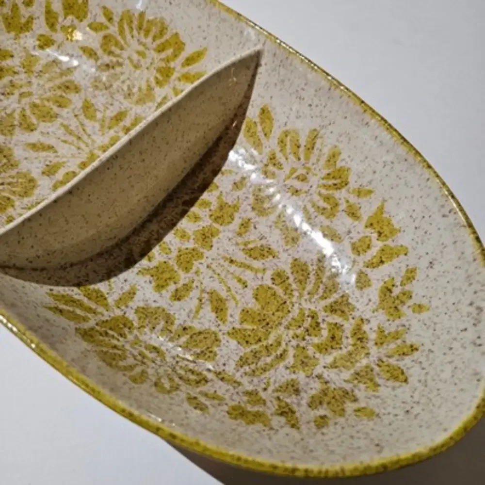 Vintage 60s Red Wing Damask Divided Vegetable Serving Dish‎ Oval 12